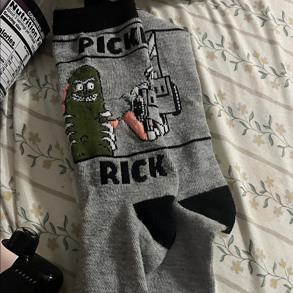 Spencer's Other - Spencer's Gray and Black Pickle Rick Athletic Socks